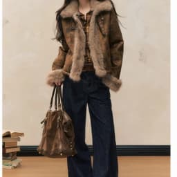 Autumn and Winter Coat with A Stylish Fur Patchwork Design Women's Biker Jacket Leather and Fur Integrated Jacket