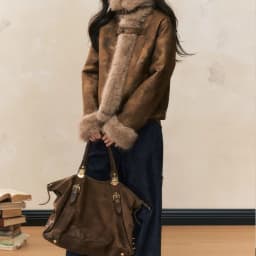 Autumn and Winter Coat with A Stylish Fur Patchwork Design Women's Biker Jacket Leather and Fur Integrated Jacket