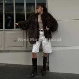 Neo Mint Ins Brand Fashion 2025 Winter Chocolate Brown Oversized Faux Fur Coat Women Fluffy Tassles Jacket Thick Chunky Overcoat