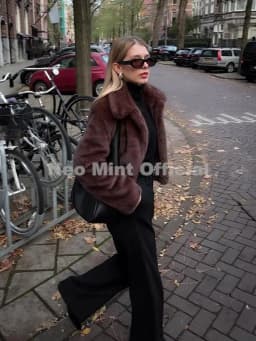 Neo Mint Cool Street Girls Fashion Brown Faux Fur Jacket Women Luxury Fake Mink Fur Coat 2025 Autumn Winter Warm Short Overcoat