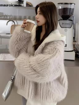 Mauroicardi Spring Winter Hairy Shaggy Soft Thick Warm Faux Fur Coat Women with Hood Fluffy Jacket Fake 2 Piece Clothes 2024