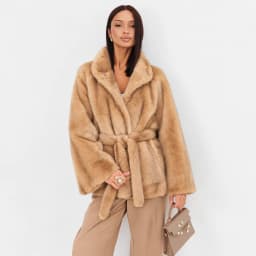 2026 Autumn Winter Women Faux Mink Fur Coat Lapel Collar Belted Long Jacket Luxury Fluffy Outerwear Brown