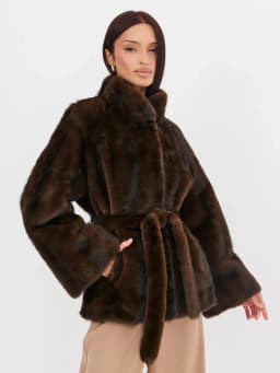 2026 Autumn Winter Women Faux Mink Fur Coat Lapel Collar Belted Long Jacket Luxury Fluffy Outerwear Brown