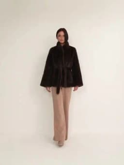 2026 Autumn Winter Women Faux Mink Fur Coat Lapel Collar Belted Long Jacket Luxury Fluffy Outerwear Brown