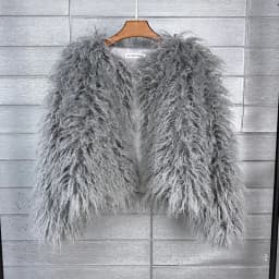 DEAT Fashion Gray Imitation Mongolia Sheep Fur Coat Women's Round Neck Long Sleeves Thick Plush Jacket Winter New