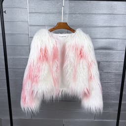 DEAT Fashion Gray Imitation Mongolia Sheep Fur Coat Women's Round Neck Long Sleeves Thick Plush Jacket Winter New