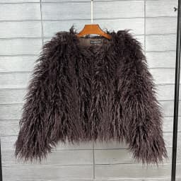 DEAT Fashion Gray Imitation Mongolia Sheep Fur Coat Women's Round Neck Long Sleeves Thick Plush Jacket Winter New