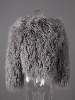 DEAT Fashion Gray Imitation Mongolia Sheep Fur Coat Women's Round Neck Long Sleeves Thick Plush Jacket Winter New