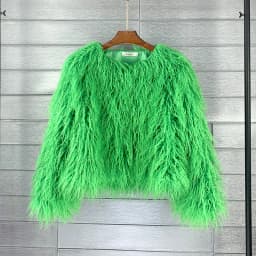 DEAT Fashion Gray Imitation Mongolia Sheep Fur Coat Women's Round Neck Long Sleeves Thick Plush Jacket Winter New