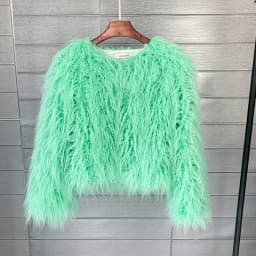 DEAT Fashion Gray Imitation Mongolia Sheep Fur Coat Women's Round Neck Long Sleeves Thick Plush Jacket Winter New