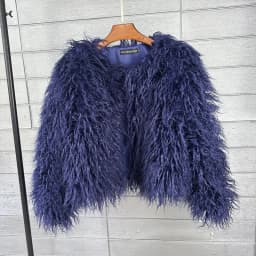 DEAT Fashion Gray Imitation Mongolia Sheep Fur Coat Women's Round Neck Long Sleeves Thick Plush Jacket Winter New