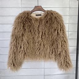 DEAT Fashion Gray Imitation Mongolia Sheep Fur Coat Women's Round Neck Long Sleeves Thick Plush Jacket Winter New