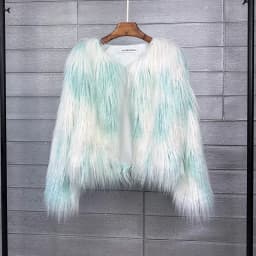 DEAT Fashion Gray Imitation Mongolia Sheep Fur Coat Women's Round Neck Long Sleeves Thick Plush Jacket Winter New