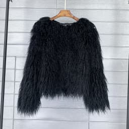 DEAT Fashion Gray Imitation Mongolia Sheep Fur Coat Women's Round Neck Long Sleeves Thick Plush Jacket Winter New