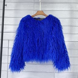 DEAT Fashion Gray Imitation Mongolia Sheep Fur Coat Women's Round Neck Long Sleeves Thick Plush Jacket Winter New