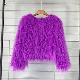 DEAT Fashion Gray Imitation Mongolia Sheep Fur Coat Women's Round Neck Long Sleeves Thick Plush Jacket Winter New