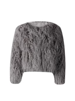 DEAT Fashion Gray Imitation Mongolia Sheep Fur Coat Women's Round Neck Long Sleeves Thick Plush Jacket Winter New