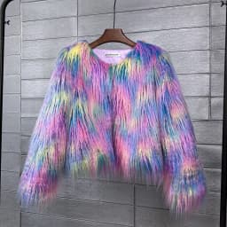 DEAT Fashion Gray Imitation Mongolia Sheep Fur Coat Women's Round Neck Long Sleeves Thick Plush Jacket Winter New