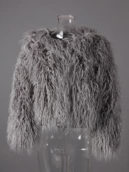 DEAT Fashion Gray Imitation Mongolia Sheep Fur Coat Women's Round Neck Long Sleeves Thick Plush Jacket Winter New