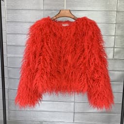 DEAT Fashion Gray Imitation Mongolia Sheep Fur Coat Women's Round Neck Long Sleeves Thick Plush Jacket Winter New
