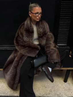 Chic Brown Faux Fur Overcoat Women Casual Luxury Lapel Long Sleeve Fluffy Coat Winter Female Thicken Warm High Street Outwear