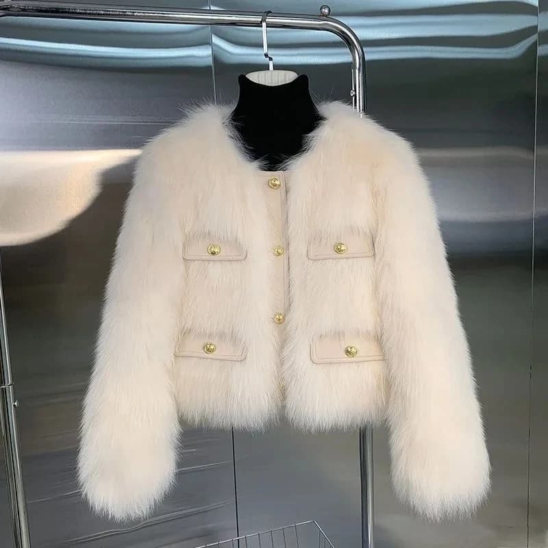 2026 Autumn Winter New Short Imitation Fox Fur Small Fragrant Fur Coat Women's Fashion Warm Single Breasted Round Neck Coats Top