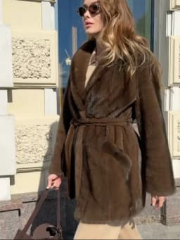 Elegant Lace Up Women Faux Fur Coat Fashion V-neck Long Sleeve Loose Plush Jacket 2025 Winter Lady Warm Daily Commute Outwear