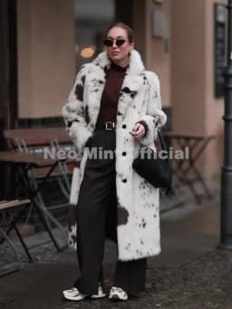 Neo Mint New 2025 Luxury Hot Brand Fashion Cow Print Long Faux Fur Coat Jacket Women Winter Thick Warm Outerwear Fluffy Overcoat