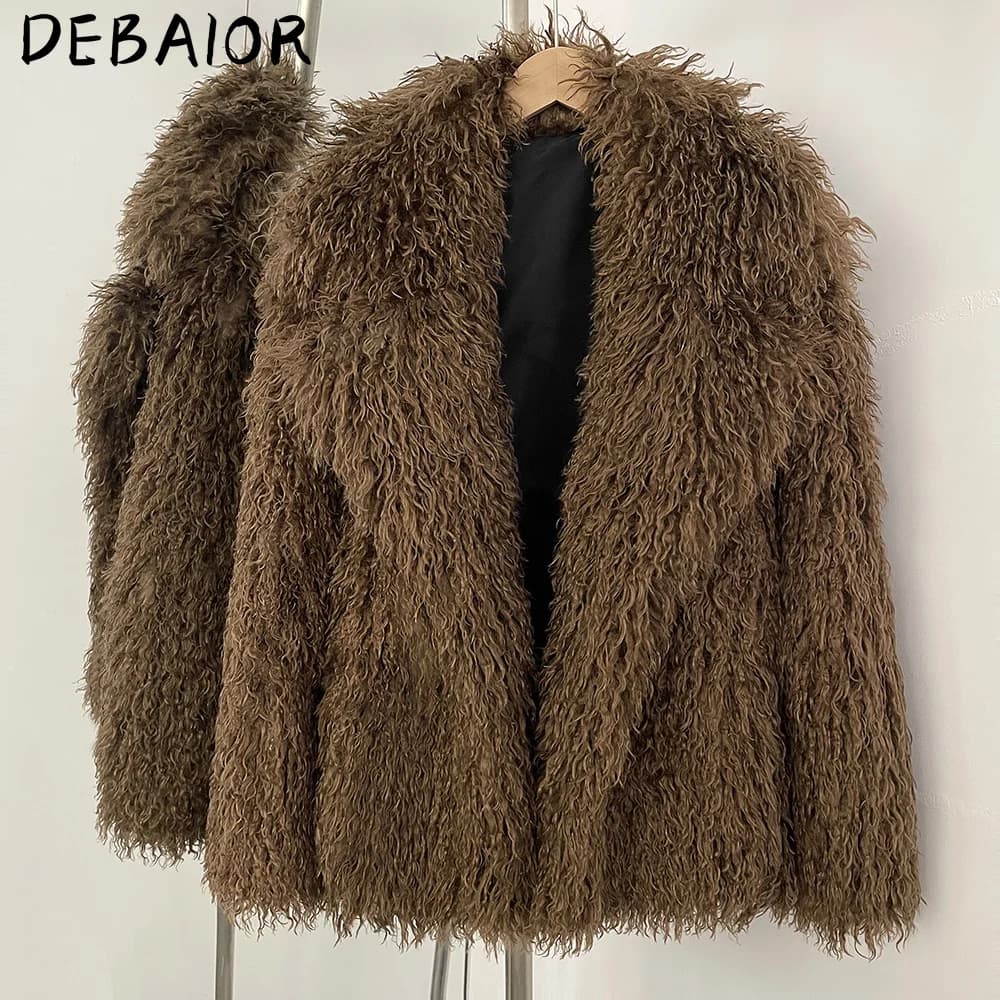 DEBAIOR New Winter Clothes Women Fashion Faux Mongolia Sheep Fur Coat Warm Fake Fur Jacket Long Sleeve Artificial Fur Overcoat