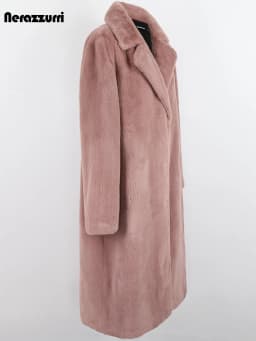Nerazzurri Winter Clothes Women 2022 Long Thick Warm Soft Colored Fluffy Big Size Faux Rex Rabbit Fur Coat Women Lapel 4xl 5xl