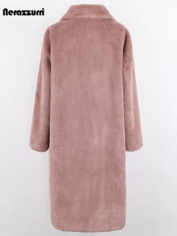Nerazzurri Winter Clothes Women 2022 Long Thick Warm Soft Colored Fluffy Big Size Faux Rex Rabbit Fur Coat Women Lapel 4xl 5xl