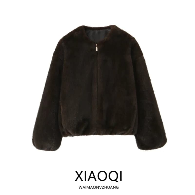 Fall 2025 New Women's Fashionable Versatile Artificial Fur Effect Jacket Coat Long Sleeve Zipper Closure Commute Style 6318288