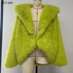 Hooded Female Coats 2024 Women Faux Fur Coat Fashion Warm Winter Furry Long Sleeve Loose Fluffy Short Fur Jacket Ladies Outwear
