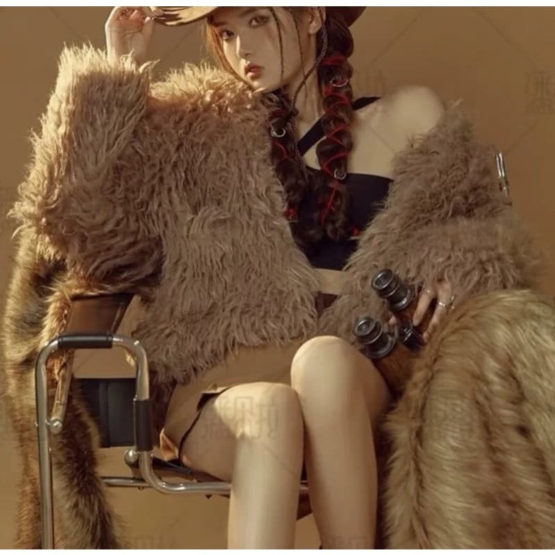 Fluffy Fur Coat Colorful Streetwear Women Faux Fur Jacket Big Size Women Clothing Sheepskin Coat Long Sleeve Chic Short Coat