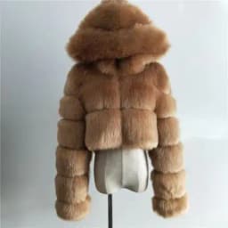 High Quality Furry Cropped Faux Fur Coats and Jackets Women Fluffy Top Coat with Hooded Winter Fur Jacket Manteau Femme