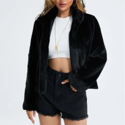New Black White Faux Rabbit Fur Coat Women High Quality stand collar Short Imitation Fur Jacket Female Plush Outerwear