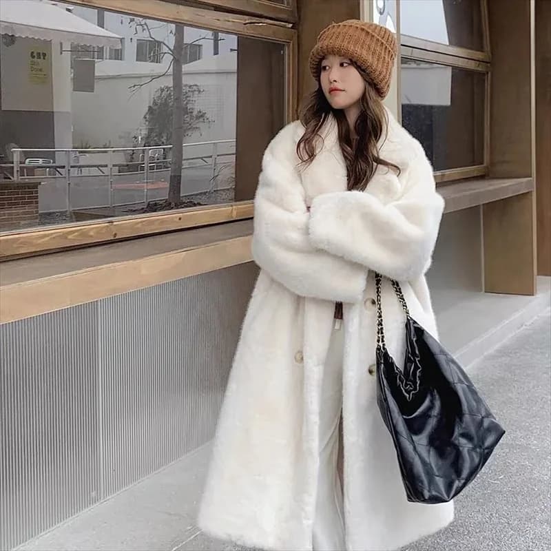 2025 Autumn Winter New Loose Environmentally Friendly Rabbit Fur fur Coat Long Thick Warm Temperament Loose Suit Collar Coat