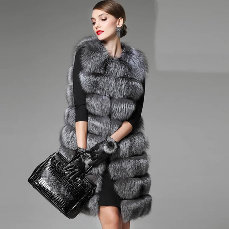 European station new high-imitation fur vest women's entire skin silver fox Fox hair long Korean version of a large coat jacket