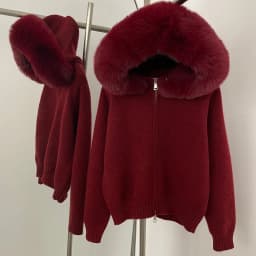 Hooded Oversized Cardigan Women Winter Faux Fur Sweater Female Solid Fake Fur Kintted Coat Fashion Loose Artificial Fur Knitwear