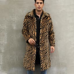 Autumn and Winter New Men's Square Collar Imitation Fur Long Coat Coat Men's Zebra Pattern