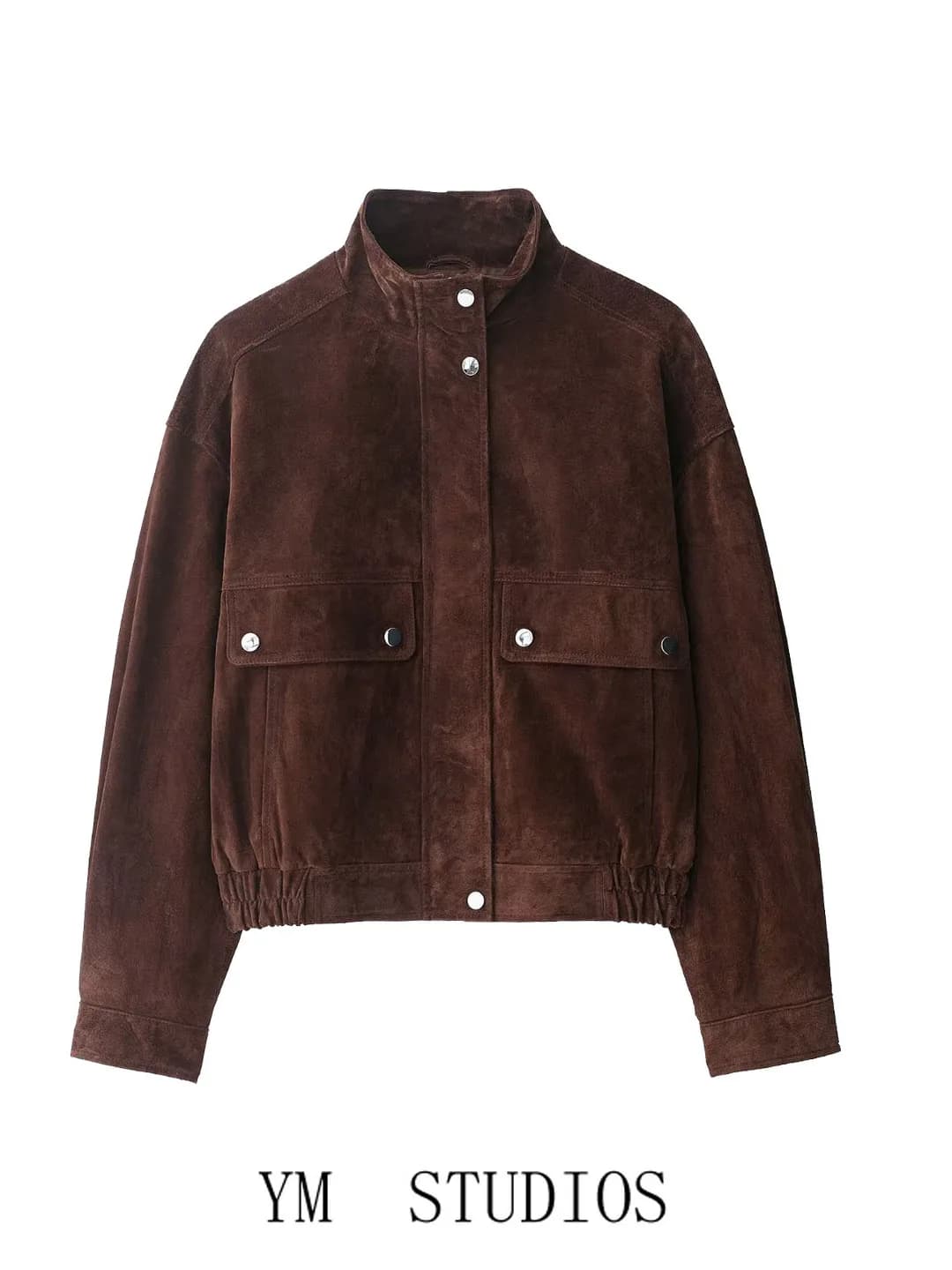 Retro American Women's Short Suede Jacket Stand Collar Workwear Outerwear Faux Fur Effect Warmth Ladies Fashion Winter Coat