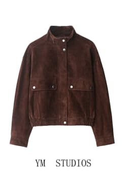 Retro American Women's Short Suede Jacket Stand Collar Workwear Outerwear Faux Fur Effect Warmth Ladies Fashion Winter Coat