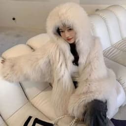 KUCLUT 2025 Winter New Fashion Faux Fox Fur Knitted Coat With Hood For Women High Quality Solid Color Jacket Female 1A1189