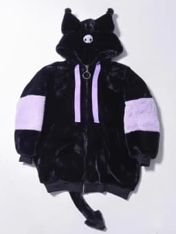 Mauroicardi Winter Thick Warm Soft Cute Purple and Black Color Block Faux Fur Coat Women Fluffy Jacket Hoodie with Bunny Ears