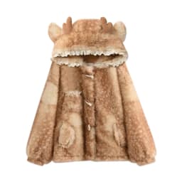 Lautaro Autumn Winter Thick Warm Sweet Cute Lace Patchwork Faux Fur Coat Hoodie Women with Deer Ears Horn Buttons Fluffy Jacket