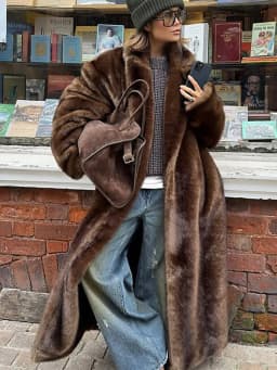 Women's Dark Brown Faux Fur Long Overcoat Single Breasted Fleece Long Trench Coat Winter Fluffy Plush Warm New Thicken Outerwear