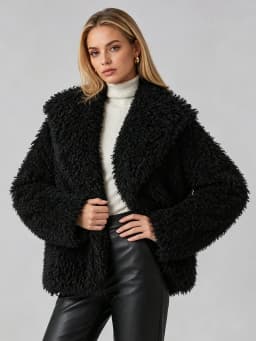 LIMO Women Shaggy Faux Fur Wide Lapel  Long Sleeve Cropped Fluffy Warm Winter Loose Streetwear Fashion Outer Coat