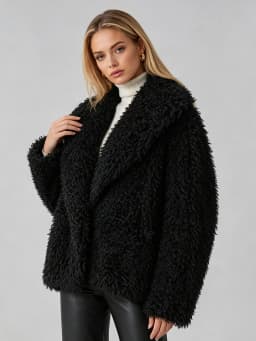 LIMO Women Shaggy Faux Fur Wide Lapel  Long Sleeve Cropped Fluffy Warm Winter Loose Streetwear Fashion Outer Coat