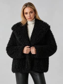 LIMO Women Shaggy Faux Fur Wide Lapel  Long Sleeve Cropped Fluffy Warm Winter Loose Streetwear Fashion Outer Coat