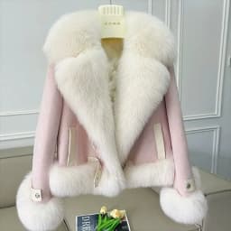 Fashion Imitation Fox Fur Grass Coat Women's Short 2026New Furry coat Woolen collar thickened warm coat for winter Fur Coat Pink